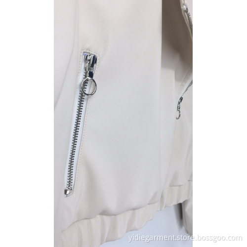 Jaket Tanaman Kulit Imitasi Krim Wanita